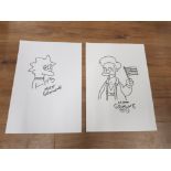 TWO FELT TIP DRAWING BY MATT GROENING LISA SIMPSON AND APU NAHASAPEEMAPETILON BOTH SIGNED ONE