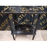 A JAPANESE LACQUER TWO TIER DRINKS TROLLEY 48.5CM WIDE