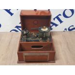 A W GAMAGE LTD ANTIQUE RADIO IN FITTED WOODEN BOX