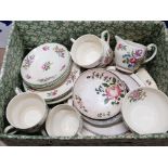 A BOX CONTAINING WEDGWOOD FLORAL PATTERNED CHINA INC CUPS AND SAUCERS ETC