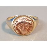 9CT YELLOW GOLD AND ROSE GOLD LION HEAD RING 5.9G SIZE W