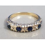 9CT YELLOW GOLD FOUR STONE SAPPHIRE RING, 1.6G SIZE K