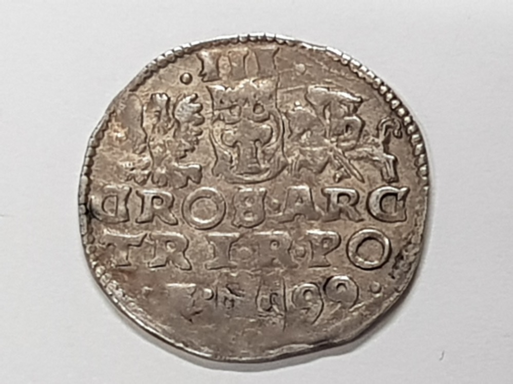 GENUINE POLAND SILVER THREE GROSZY COIN, SIGISMUND III - Image 2 of 2