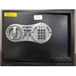 A BLACK PAINTED METAL COMBINATION SAFE 35CM WIDE NO KEY