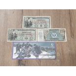 4 OLD AMERICAN MILITARY BANKNOTES TO INCLUDE 5 CENT SERIES 481 10 CENTS SERIES 472 10 CENTS SERIES