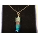 BOXED MULTI COLOURED GLASS PENDANT ON SILVER CHAIN