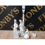 NAO BY LLADRO FIGURED TABLE LAMP BASE TOGETHER WITH ONE OTHER SPANISH FIGURE AND ROYAL DOULTON