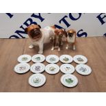 3 DOG ORNAMENTS INC BESWICK BOXER DOG HAS DAMAGE REPAIRED LEG TOGETHER WITH 12 WEDGWOOD PERENNIS
