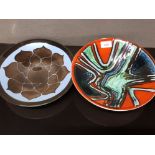 POOLE AEGEAN PATTERN ABSTRACT DISH AND FLORAL PATTERN SHALLOW BOWL APPROXIMATELY 27CM DIAMETER EACH