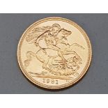 22CT GOLD 1981 FULL SOVEREIGN COIN