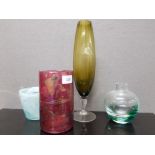 STUDIO GLASSWARE TO INCLUDE A MTARFA IRIDESCENT PINK VASE WITH LABEL AND SIGNED 17CM HIGH TOGETHER