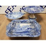 COPELAND SPODE ITALIAN PATTERN COMPRISING AN EARLY TAZZA AND SHAPED DISH TOGETHER WITH A LATER DISH