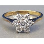 18CT YELLOW GOLD DIAMOND CLUSTER RING APPROXIMATELY .50CT, 2.1G SIZE K
