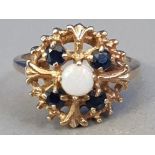 YELLOW GOLD SAPPHIRE AND OPAL CLUSTER RING, 3.1G SIZE J