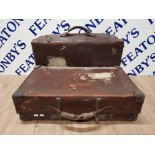 TWO ANTIQUE LEATHER SUITCASES WITH INITIALS JMM TO BOTH