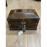 VICTORIAN WALNUT SARCOPHAGUS SHAPED JEWELLERY BOX WITH MOTHER OF PEARL INLAY OPENING