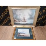 AN OIL PAINTING BY PAUL WINTRIP SHIPS AT SEA 44.5 X 54.5 TOGETHER WITH A COLOUR PRINT AFTER TOM