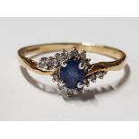 9CT GOLD SAPPHIRE AND DIAMOND RING, 1.8G SIZE S