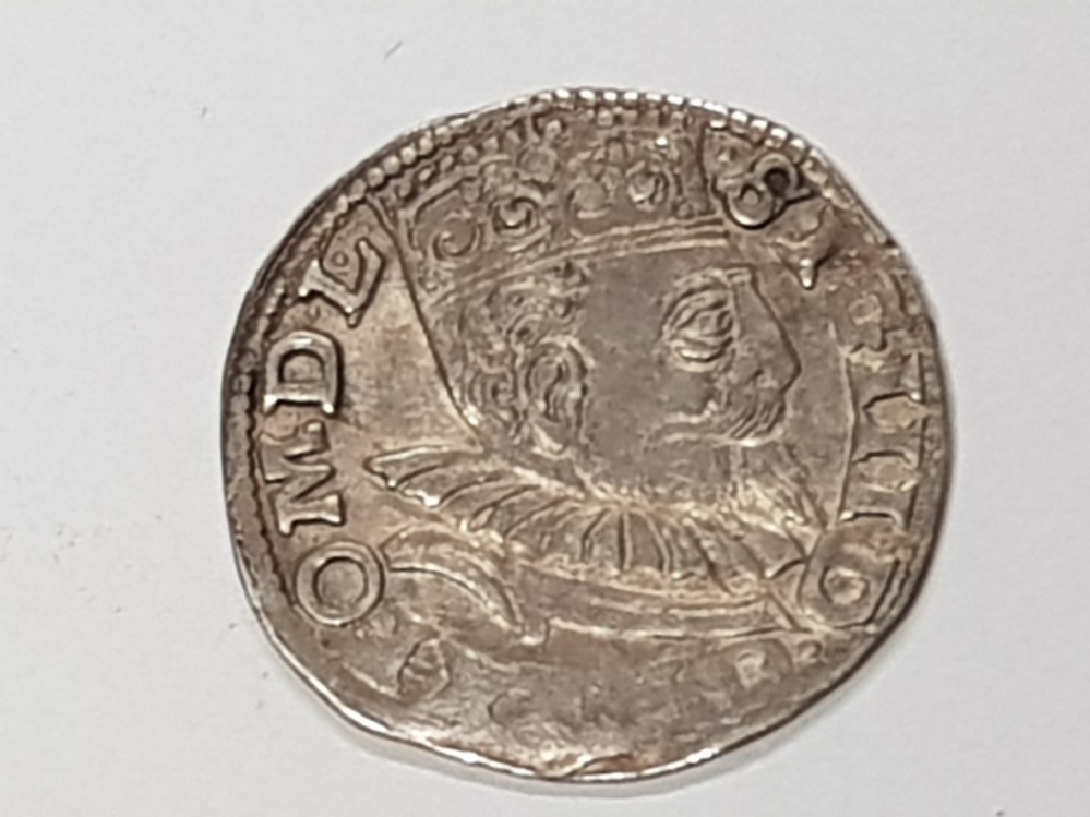 GENUINE POLAND SILVER THREE GROSZY COIN, SIGISMUND III