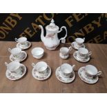 ROYAL ALBERT MOSS ROSE PATTERN COFFEE SET FOR EIGHT SETTINGS