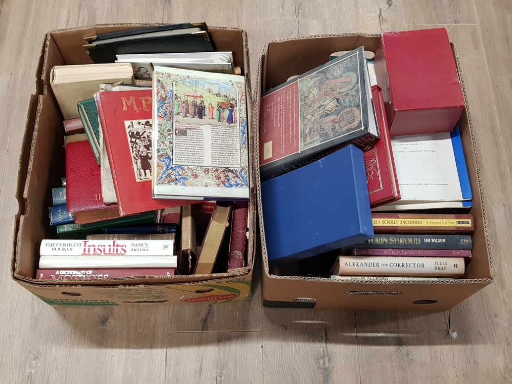 2 BOXES OF MISCELLANEOUS BOOKS INC M.PS IN SESSION THE LIFE AND TIMES OF RICHARD I LONG FELLOW ETC