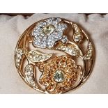 GILT AND CRYSTAL SWAROVSKI BROOCH WITH ORIGINAL BOX