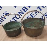 TWO 19TH CENTURY METAL HANDLED JAM PANS