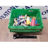 ZIP LONG ARM STAPLER TOGETHER WITH A BOX CONTAINING A LARGE QUANTITY OF ACRYLIC PAINTS ETC