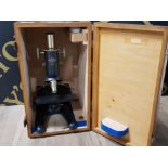VINTAGE PRIOR MICROSCOPE HOUSED IN ORIGINAL WOODEN CARRY BOX