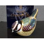 ROYAL CROWN DERBY BLUE TIT PAPERWEIGHT WITH GOLD STOPPER AND ORIGINAL BOX