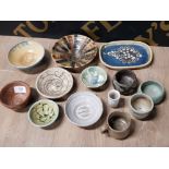 13 PIECES OF STUDIO POTTERY MAINLY BY MAKER NINA, MAINLY BOWLS PLUS MINATURE JUG