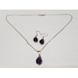 SILVER AND PURPLE STONE PENDANT AND EARRINGS SET