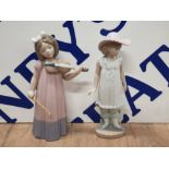 NAO BY LLADRO 1034 GIRL PLAYING VIOLIN TOGETHER WITH NAO BY LLADRO 1126 SPRING SHOWERS RETIRED SAS