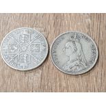 2 VICTORIAN SILVER DOUBLE FLORINS 1889 AND 1890