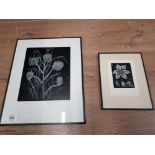 TWO LIMITED EDITION WOOD BLOCK PRINTS BY GEORGE F REISS FRITILLARIES 6/56 20.5 X 17CM AND ANOTHER