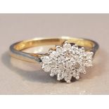 9CT GOLD DIAMOND CLUSTER RING 2.3G SIZE O