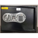 A BLACK PAINTED METAL COMBINATION SAFE 35CM WIDE NO KEY