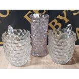 USA ART GLASS FOSTORIA GLASS AMERICAN PATTERN PAIR OF LEMONADE PITCHERS PLUS 9.3/4 INCH SWUNG VASE