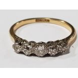 18CT YELLOW GOLD AND PLATINUM 5 STONE DIAMOND RING, 2.4G SIZE O