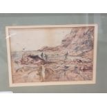 A WATERCOLOUR BY GEORGE BLACKIE STICKS 1843-1938 GILL NET FISHERS SIGNED 12X17CM