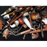 QUANTITY OF AUSTRIAN AND OTHER PORCELAIN POTTERY AND WOOD ANTIQUE AND VINTAGE SMOKING PIPES