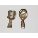 A GEORGIAN SILVER CADDY SPOON BY STEVEN ADAMS 10.2G TOGETHER WITH A SILVER PLATED ONE