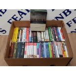 A BOX OF MISCELLANEOUS DVDS INC BAND OF BROTHERS ROOTS SERCRET PLACES OF HIDDEN HISTORIES ETC