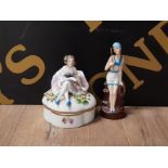 2 ART DECO FIGURINES 1 AS A SPILL VASE 1 AS LID OF POWDER JAR