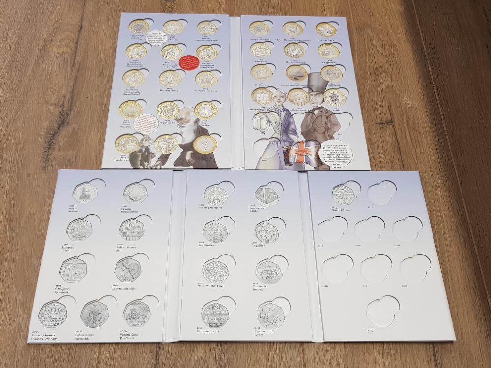 UK ROYAL MINT COIN HUNT COLLECTOR ALBUMS X2 FOR 50P COINS AND £2 COINS BOTH ALBUMS ARE EMPTY AND - Image 2 of 2