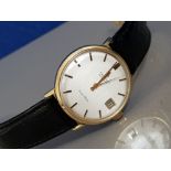 9CT YELLOW GOLD CERTINA AUTOMATIC CALENDER WRISTWATCH WITH BLACK LEATHER STRAP
