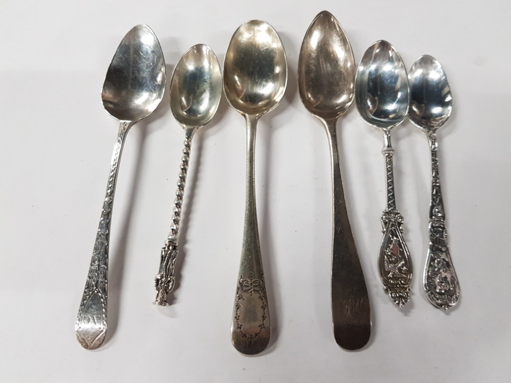 SIX ASSORTED GEORGIAN SILVER AND LATER TEASPOONS ALL HALLMARKED