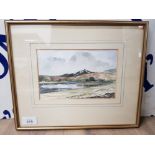 A WATERCOLOUR BY J CAVENDER MOUNTAINOUS LAKE SCENE SIGNED 12.5 X 19.5CM