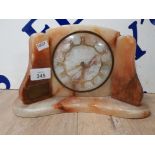 A METAMEC ART DECO ALABASTER CLOCK WITH ROMAN DIAL 25.5CM WIDE