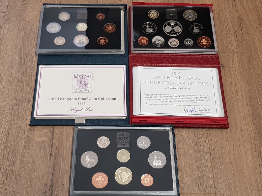 UK ROYAL MINT PROOF SETS FOR 1983 1986 AND 1997 ALL COMPLETE IN ORIGINAL CASE